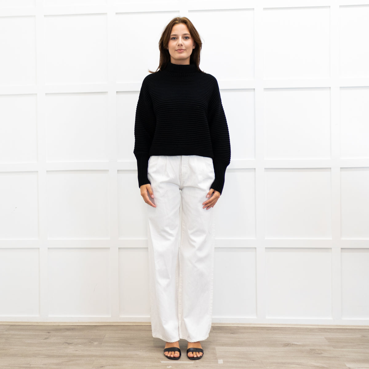 Victoria Victoria Beckham Black Crinkle Knit Turtle Neck