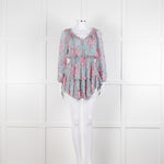 LoveShackFancy Blue and Pink Drop Waist Mini Dress