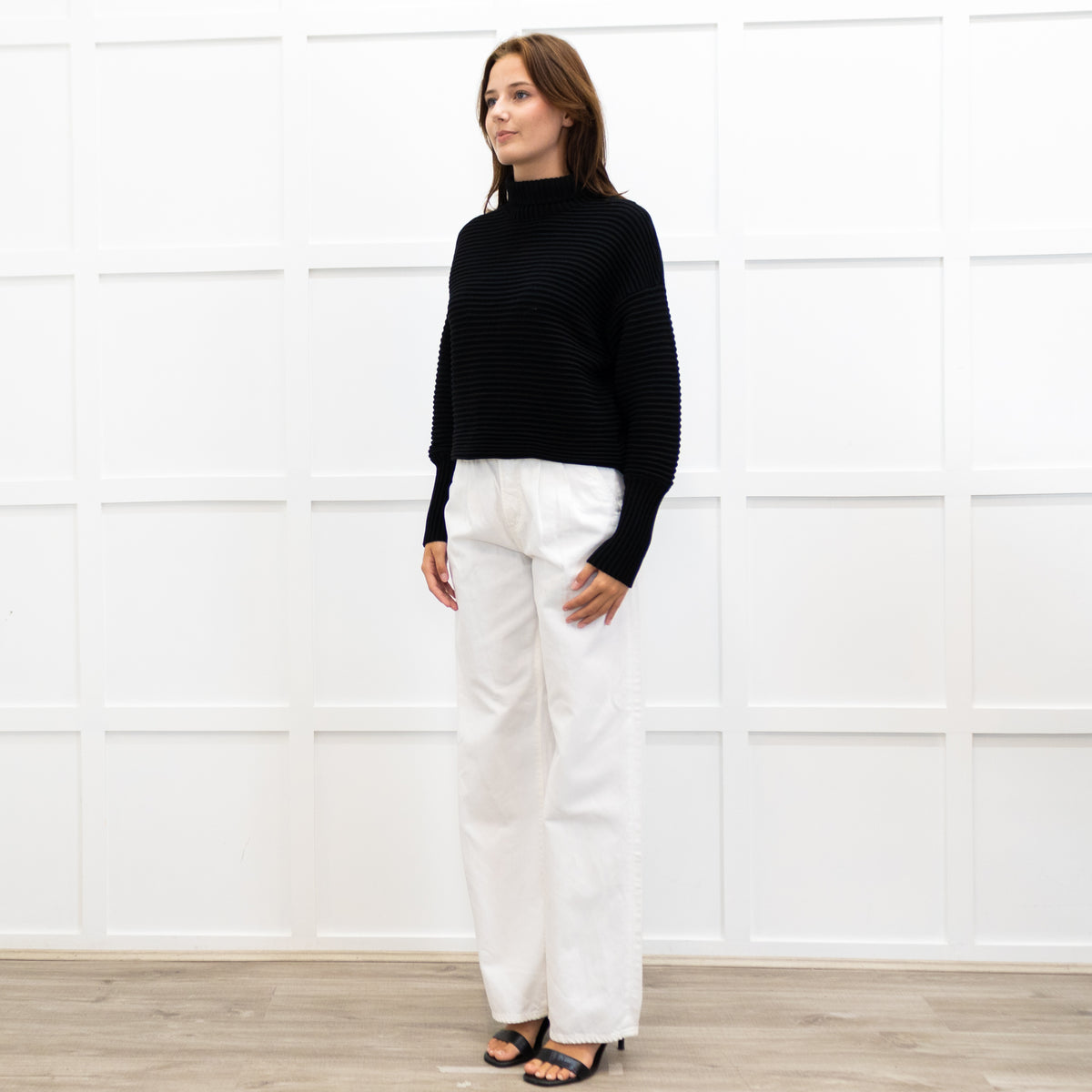 Victoria Victoria Beckham Black Crinkle Knit Turtle Neck