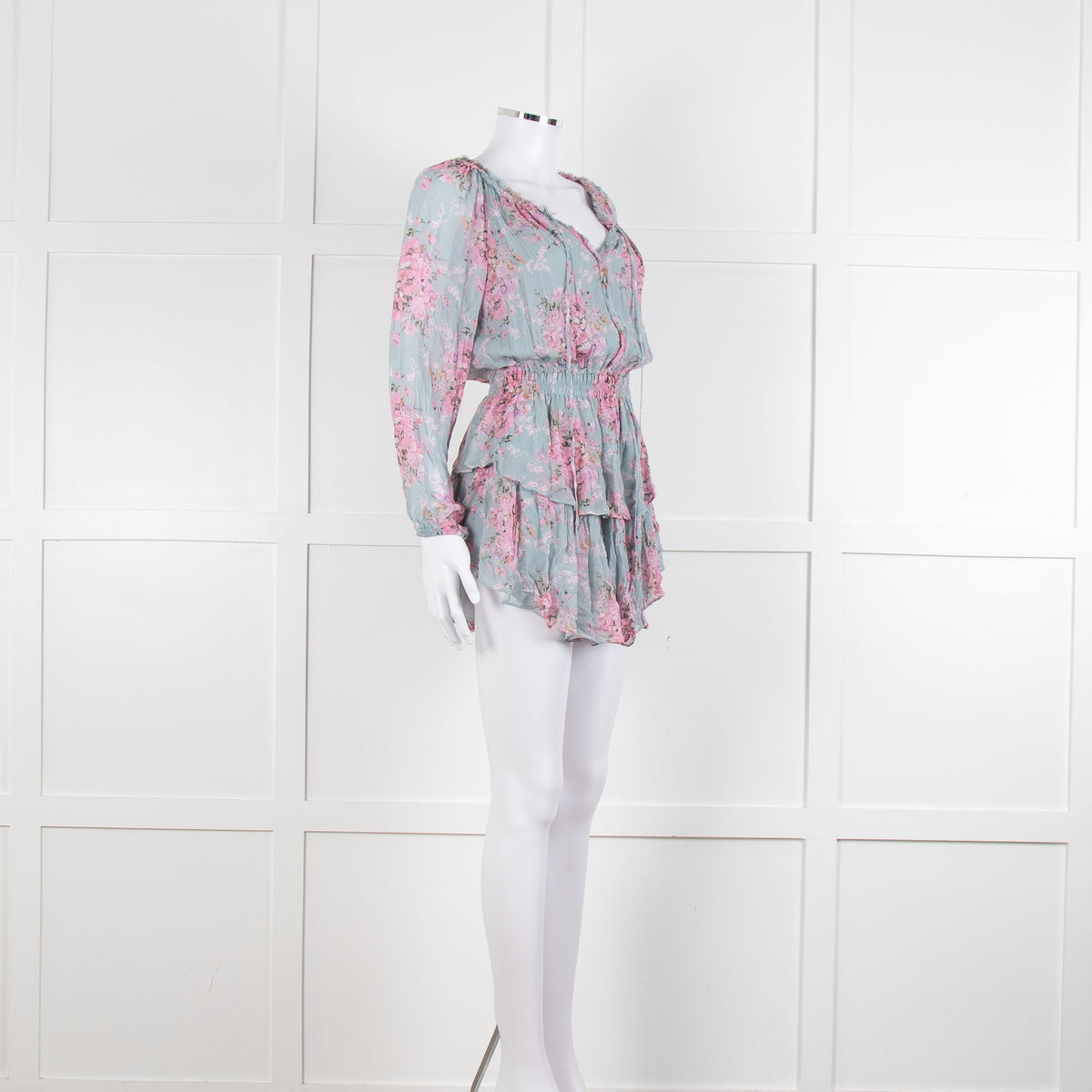 LoveShackFancy Blue and Pink Drop Waist Mini Dress