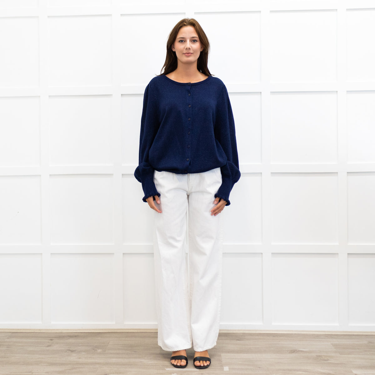 WYSE Navy Adele Shimmer Cardigan