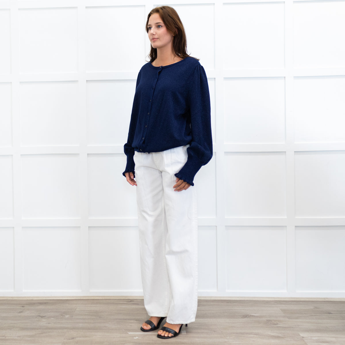 WYSE Navy Adele Shimmer Cardigan