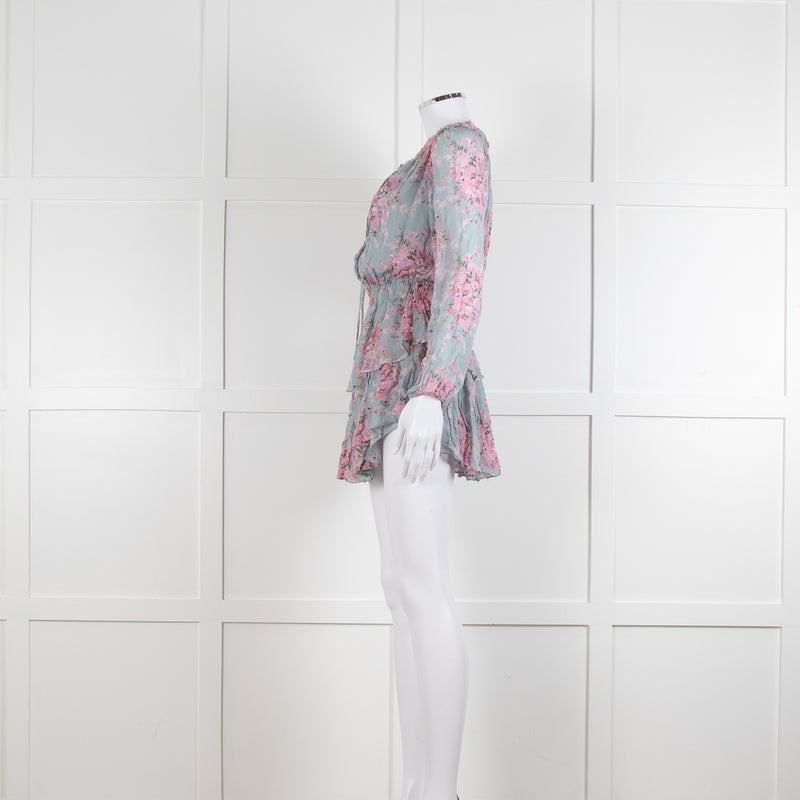 LoveShackFancy Blue and Pink Drop Waist Mini Dress