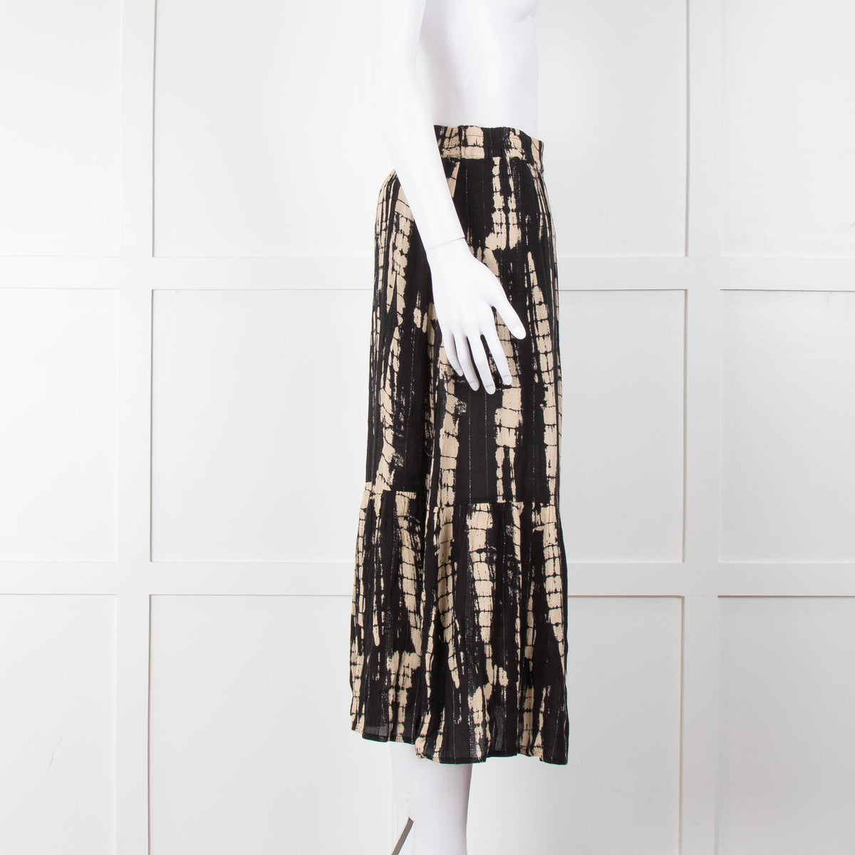 Ba&sh Black and Cream Tie Dye Midi Skirt with Lurex Thread