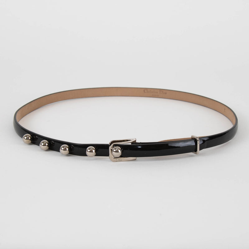Christian Dior Black Skinny Belt With Silver Balls