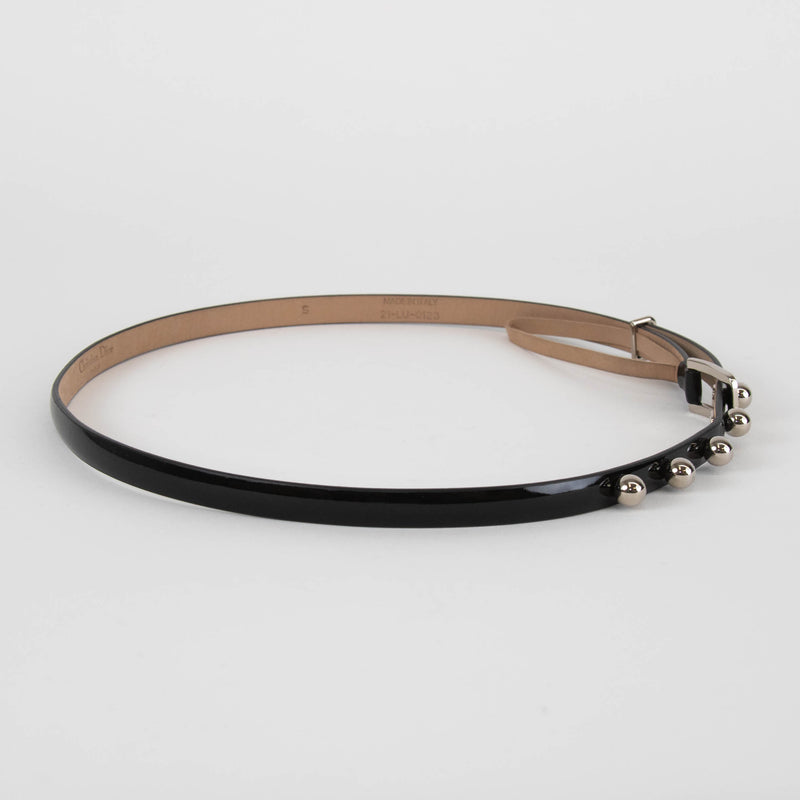 Christian Dior Black Skinny Belt With Silver Balls