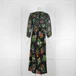 Rixo Black Floral Bonnie Spot Dress with 3/4 Sleeves & Sheer Frill Collar