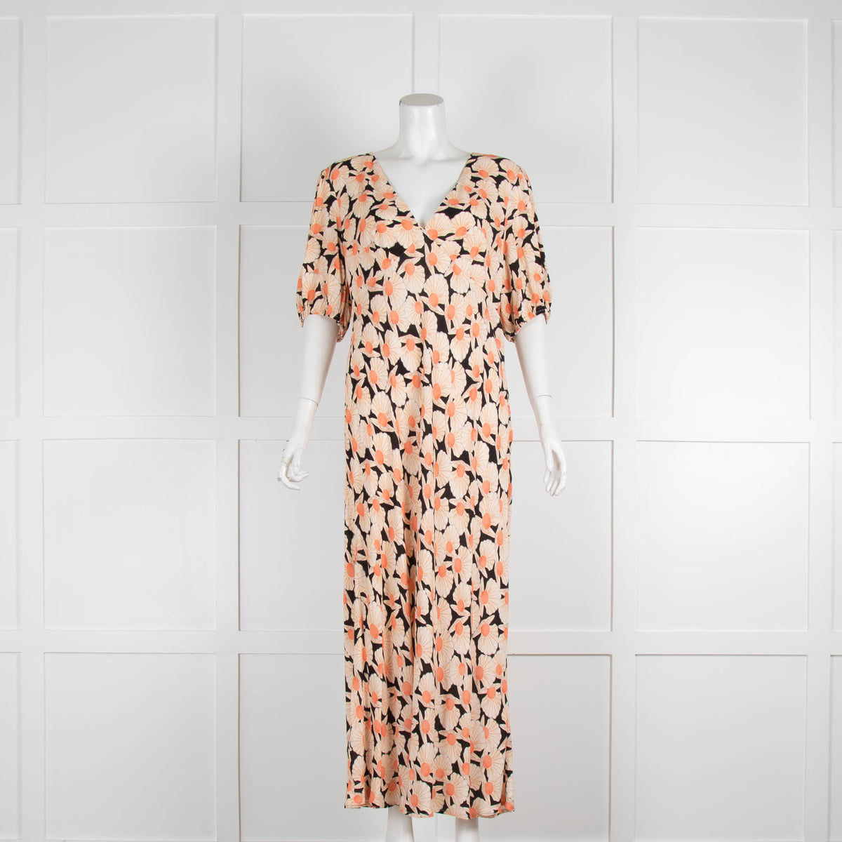 Rixo Orange Patterned Shell Midi Dress