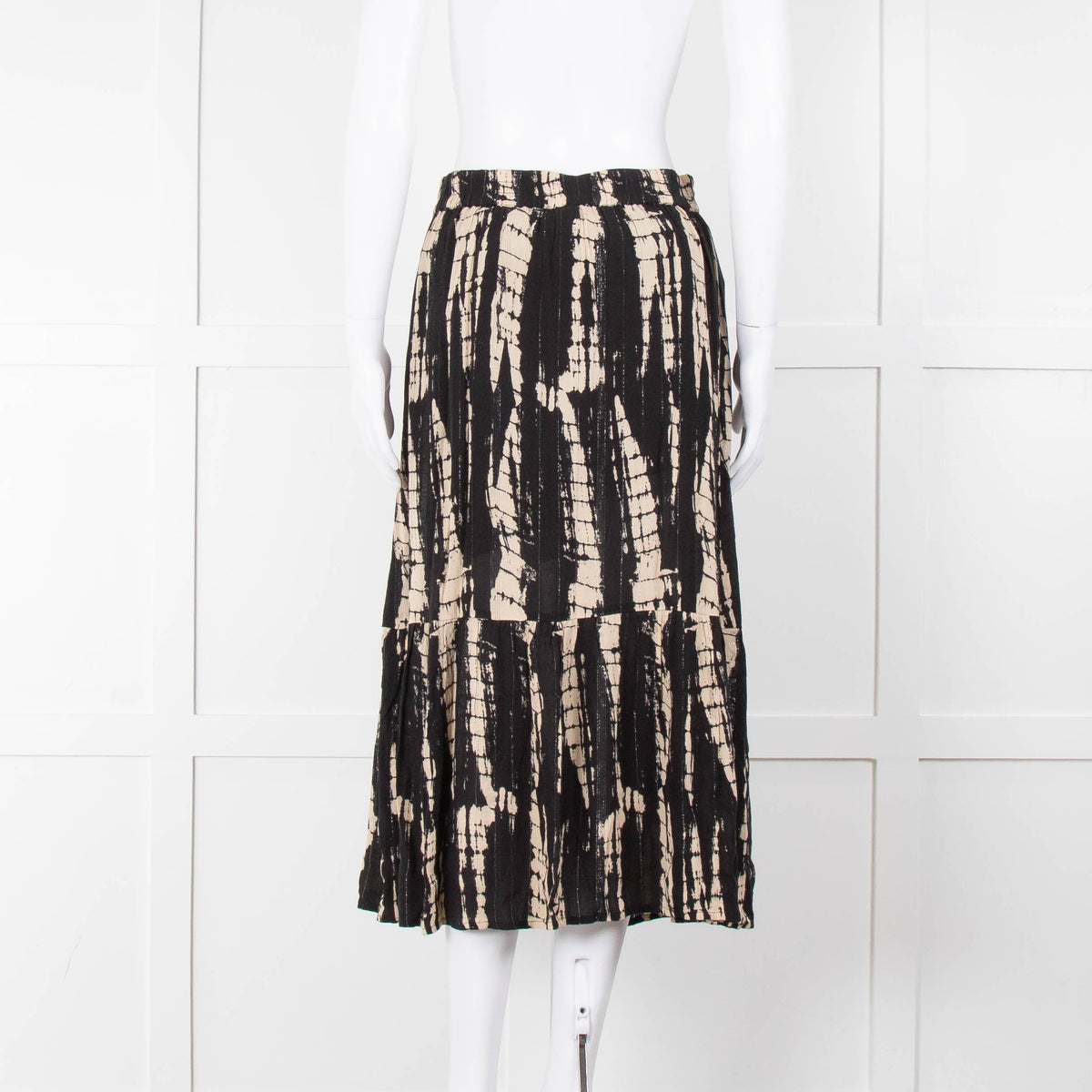 Ba&sh Black and Cream Tie Dye Midi Skirt with Lurex Thread