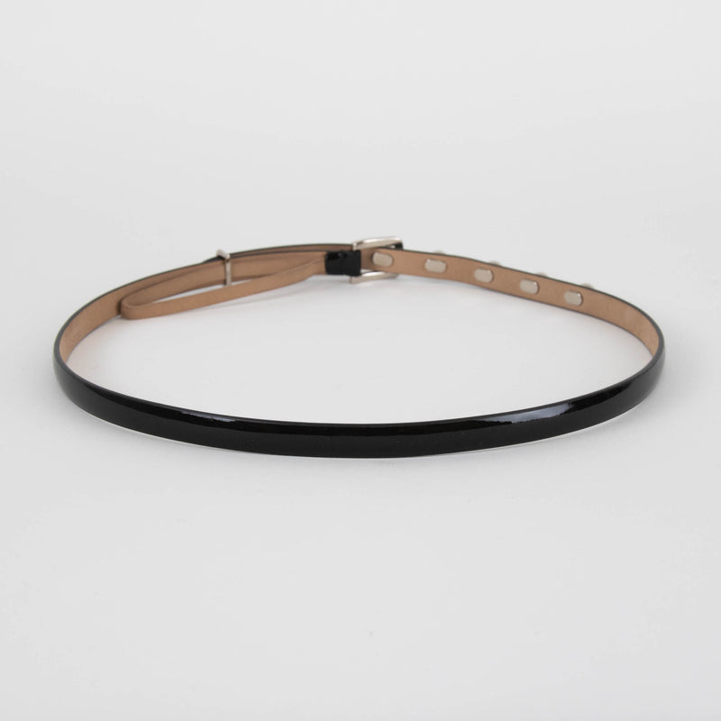 Christian Dior Black Skinny Belt With Silver Balls