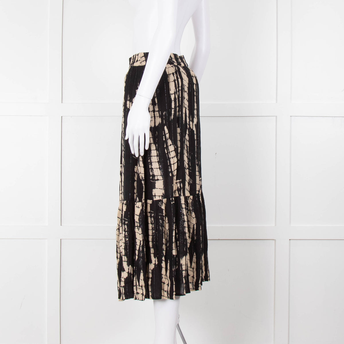 Ba&sh Black and Cream Tie Dye Midi Skirt with Lurex Thread