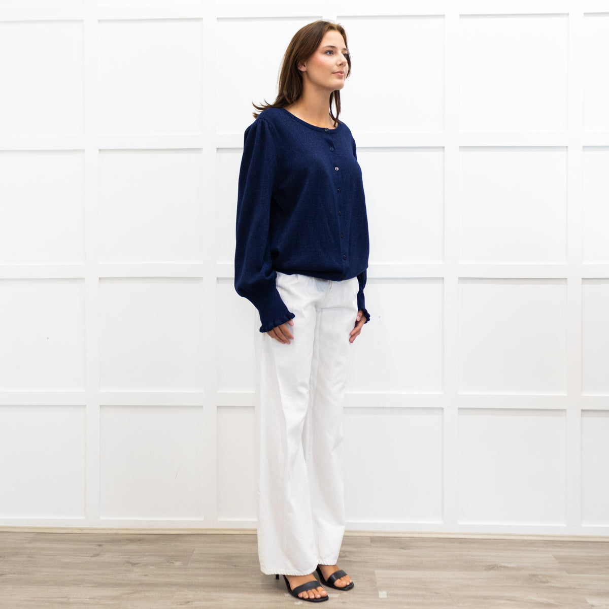 WYSE Navy Adele Shimmer Cardigan