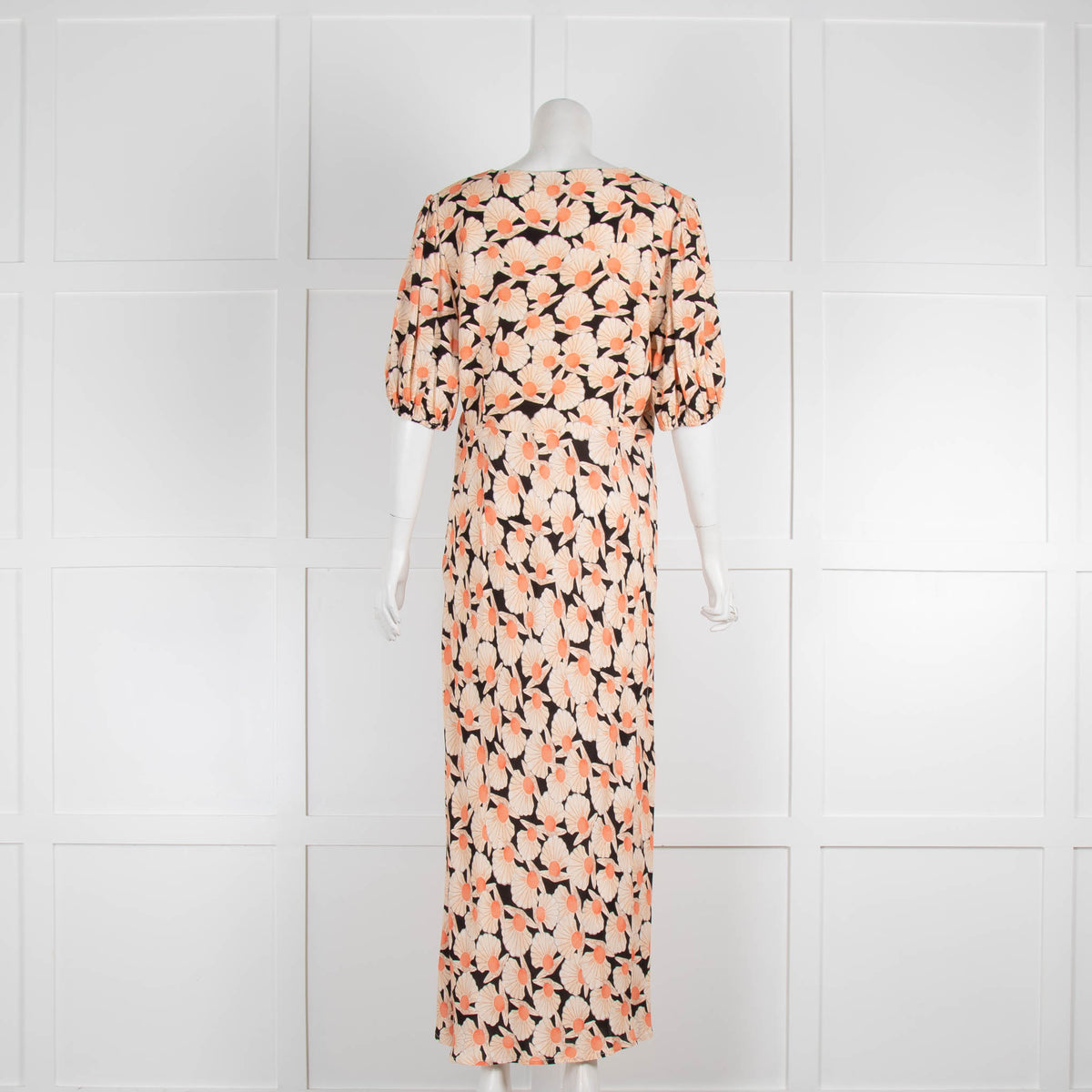 Rixo Orange Patterned Shell Midi Dress