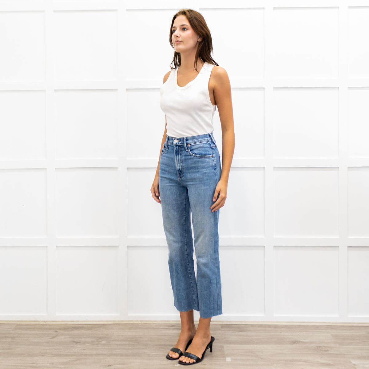 Mother Denim Washed Blue 'Lasso Sneak' Jeans