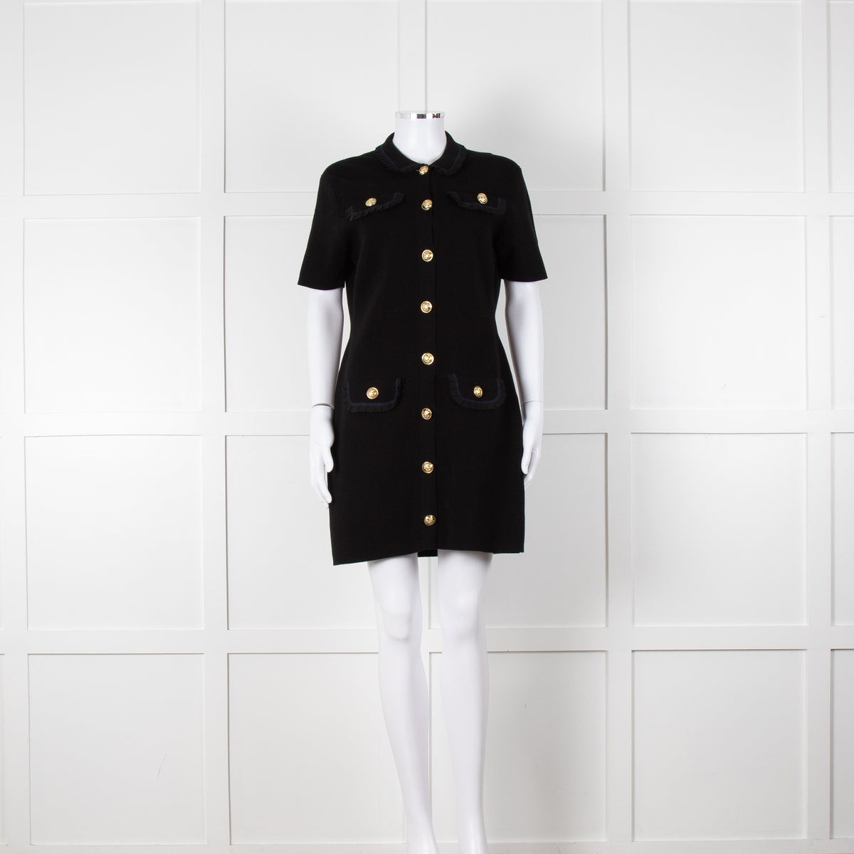 Maje Black Knit Gold Button Short Dress