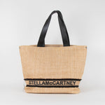 Stella McCartney Beige/Black Woven Raffia and Leather Logo Tote