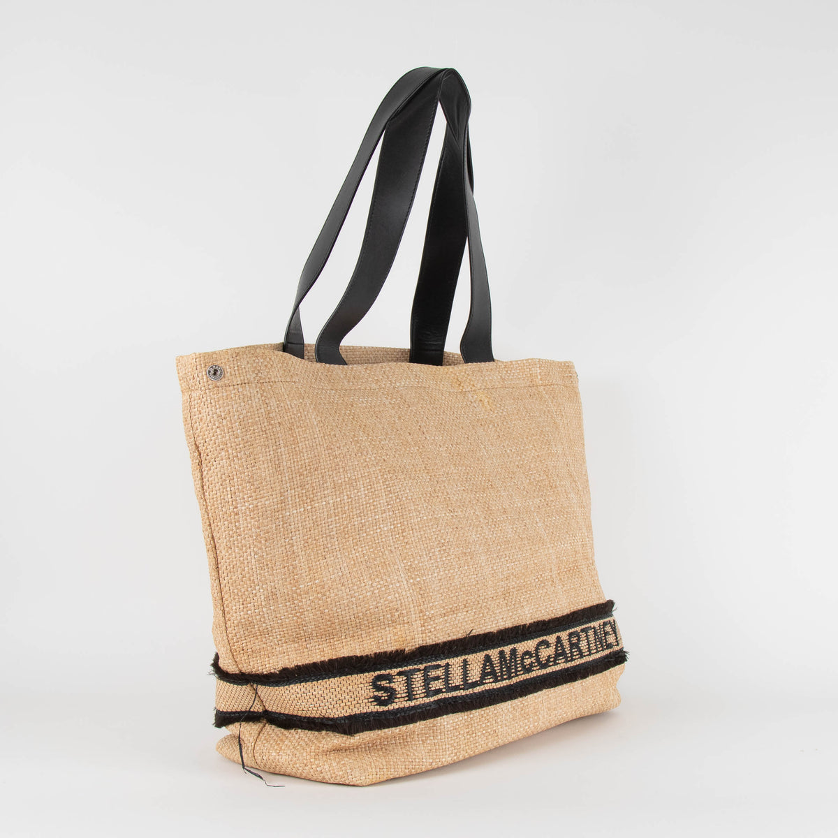 Stella McCartney Beige/Black Woven Raffia and Leather Logo Tote