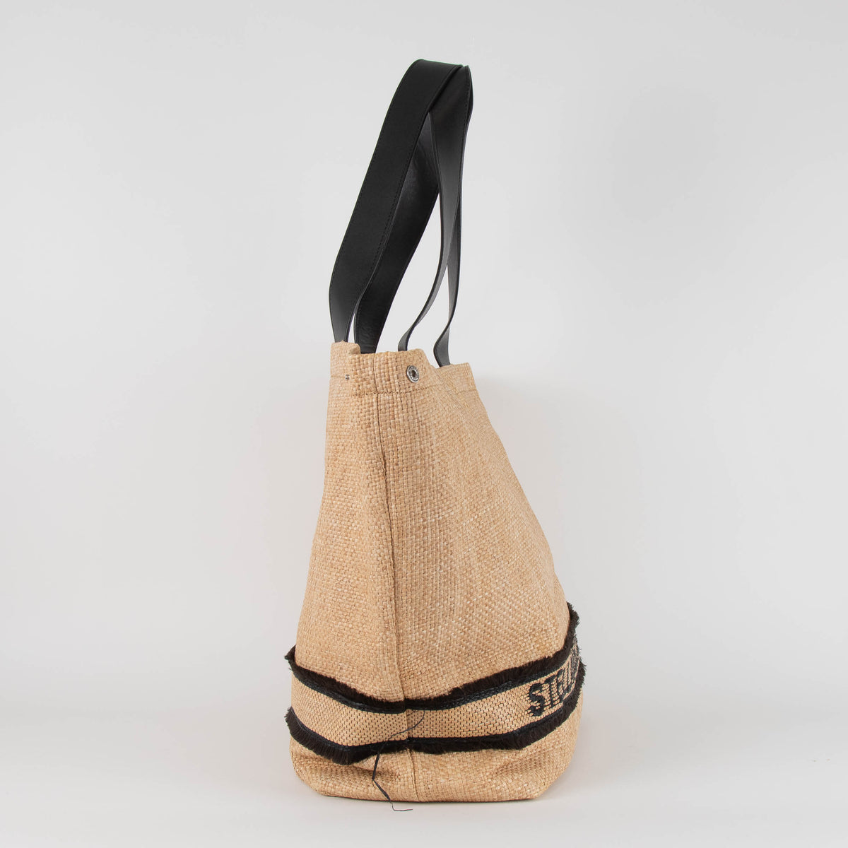 Stella McCartney Beige/Black Woven Raffia and Leather Logo Tote