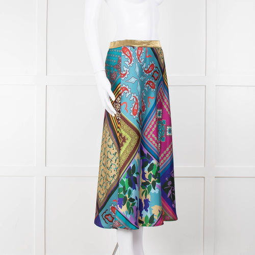 Mirto Multi Coloured Slip Skirt With Gold Waistband