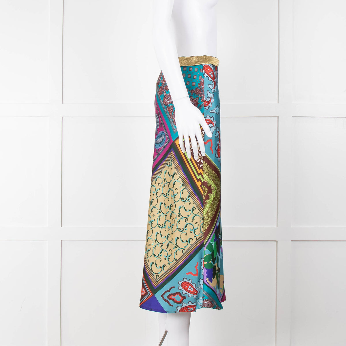 Mirto Multi Coloured Slip Skirt With Gold Waistband