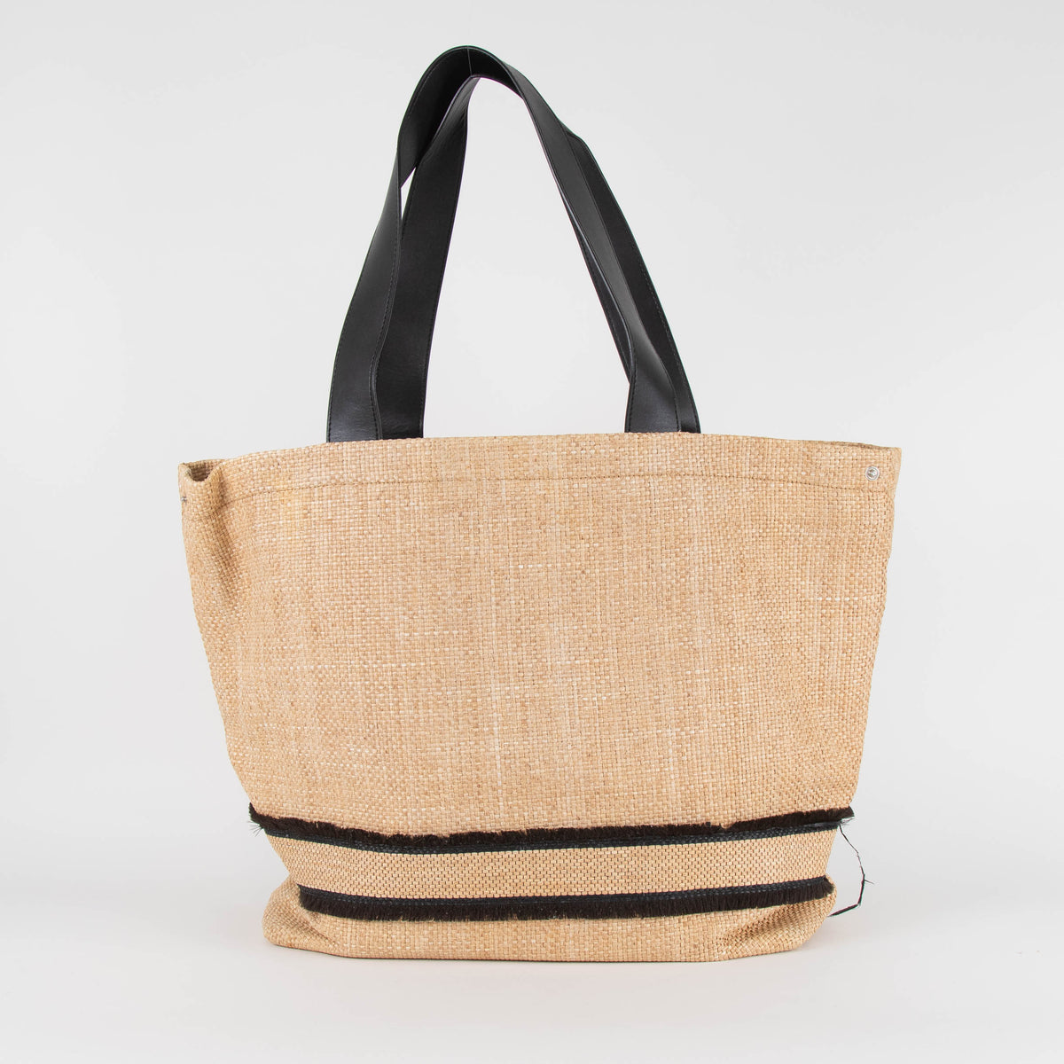 Stella McCartney Beige/Black Woven Raffia and Leather Logo Tote