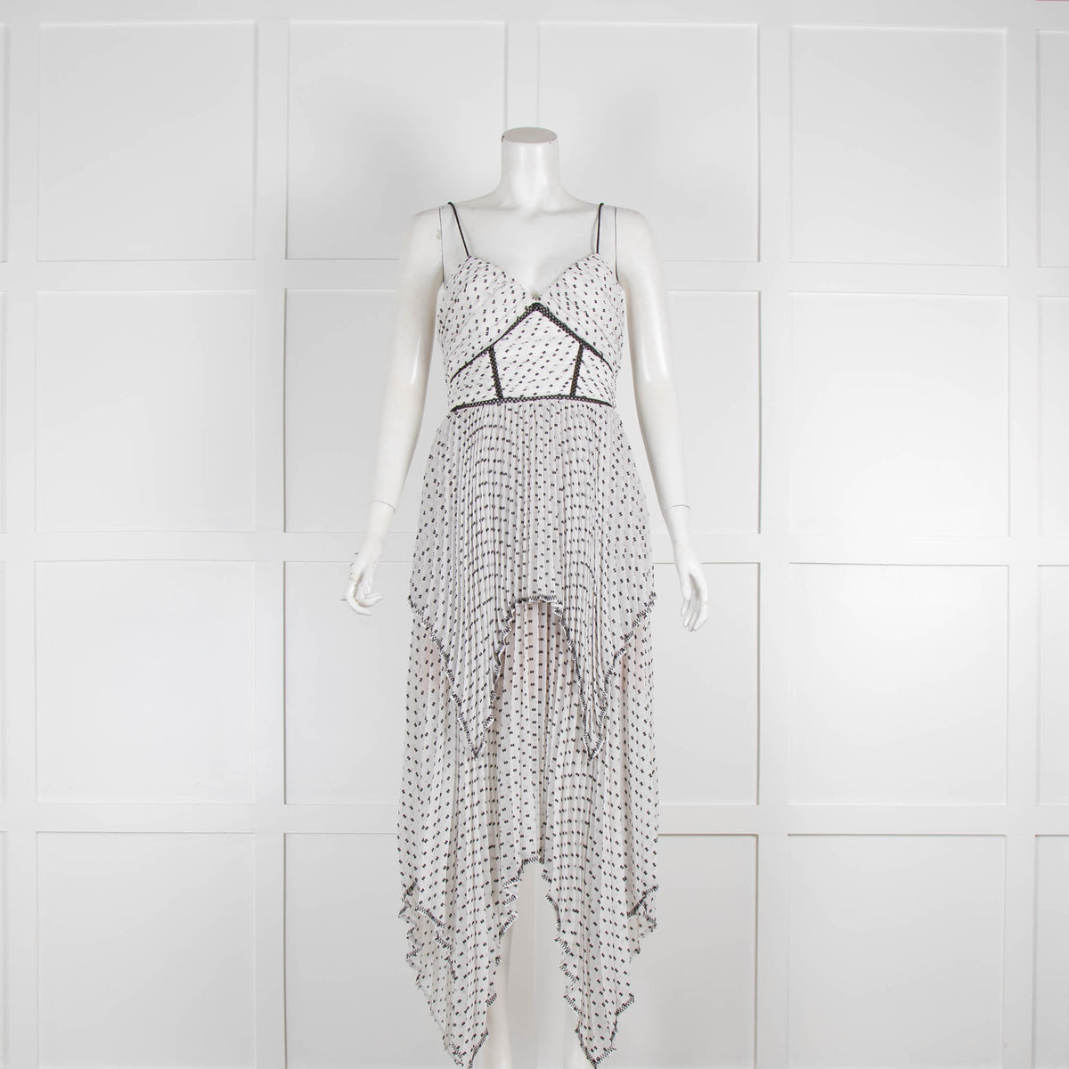 Self Portrait Black and White Polka Dot Chiffon Tiered Dress