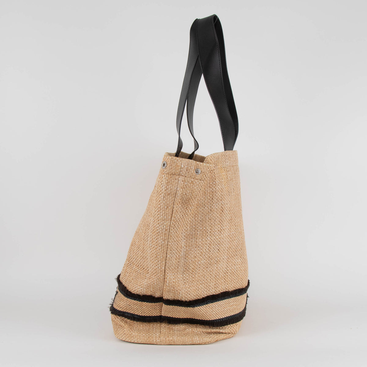 Stella McCartney Beige/Black Woven Raffia and Leather Logo Tote