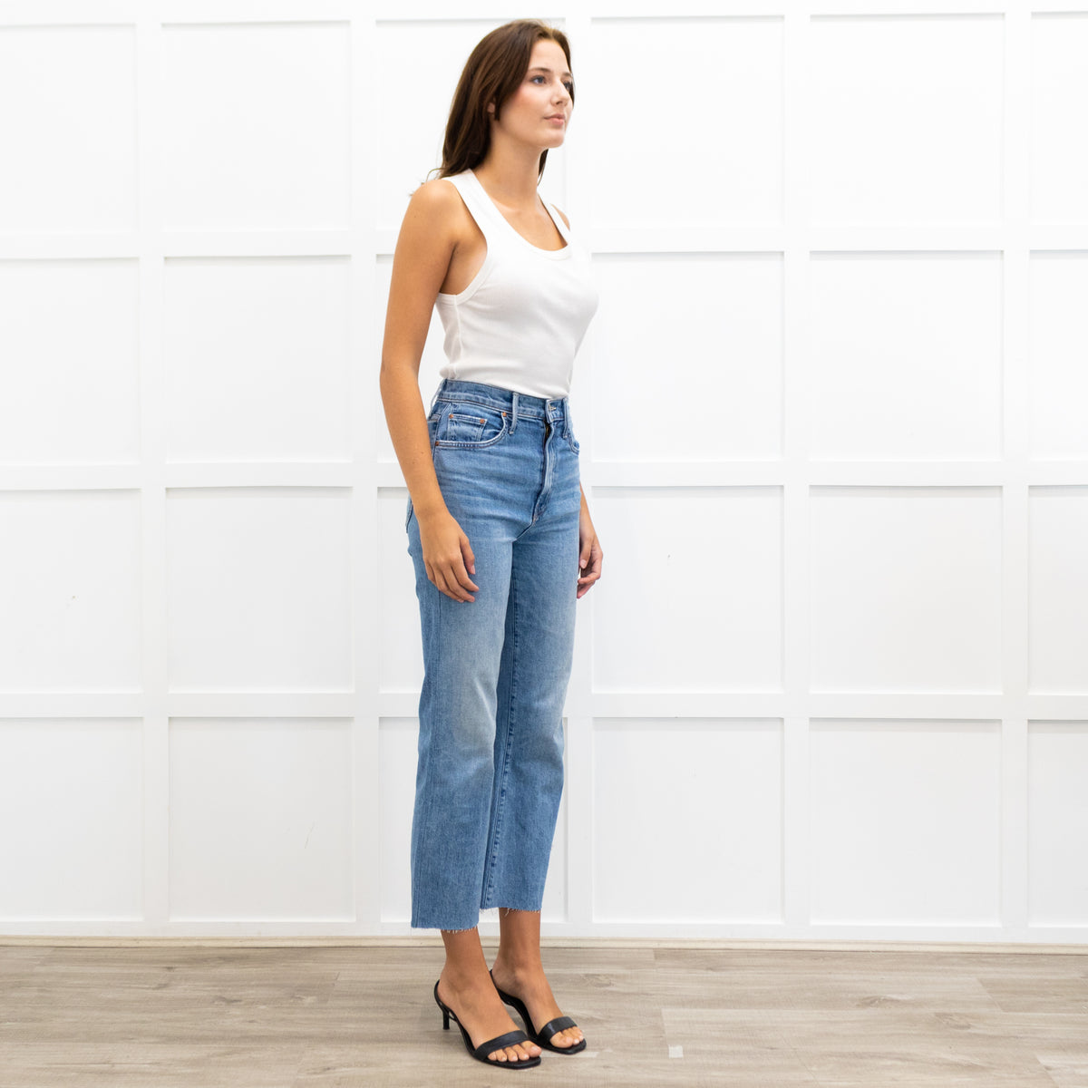 Mother Denim Washed Blue 'Lasso Sneak' Jeans