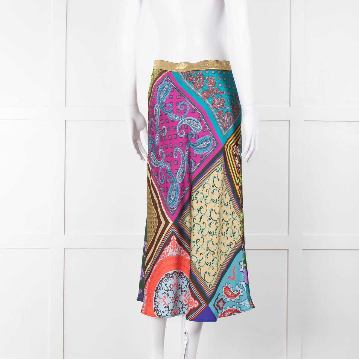 Mirto Multi Coloured Slip Skirt With Gold Waistband