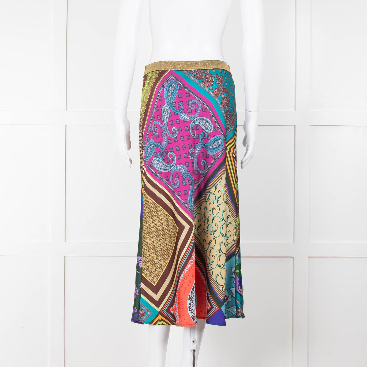 Mirto Multi Coloured Slip Skirt With Gold Waistband