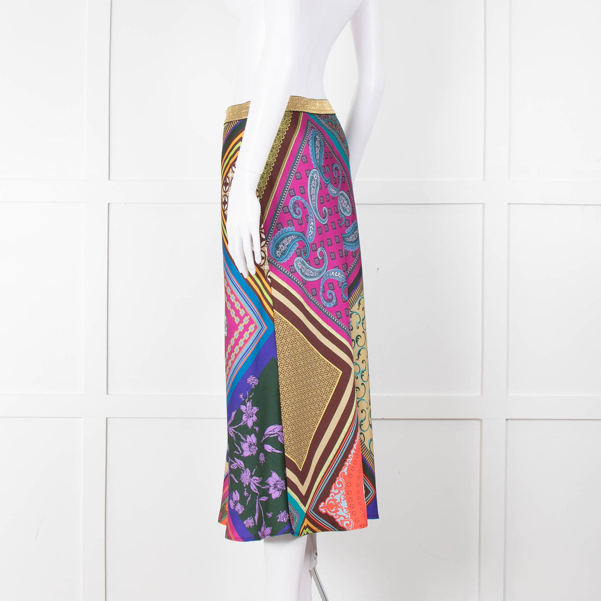 Mirto Multi Coloured Slip Skirt With Gold Waistband