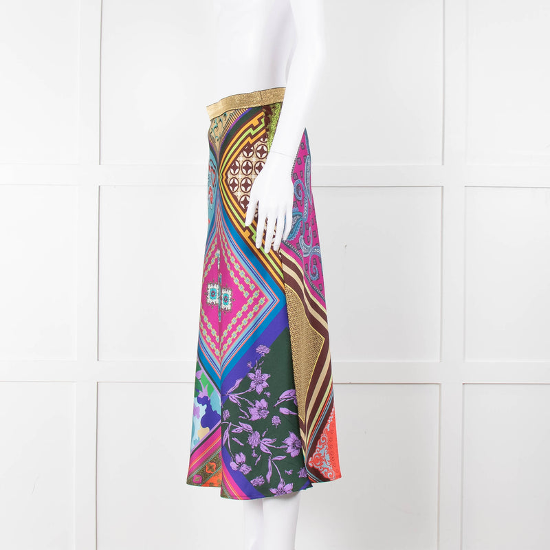 Mirto Multi Coloured Slip Skirt With Gold Waistband