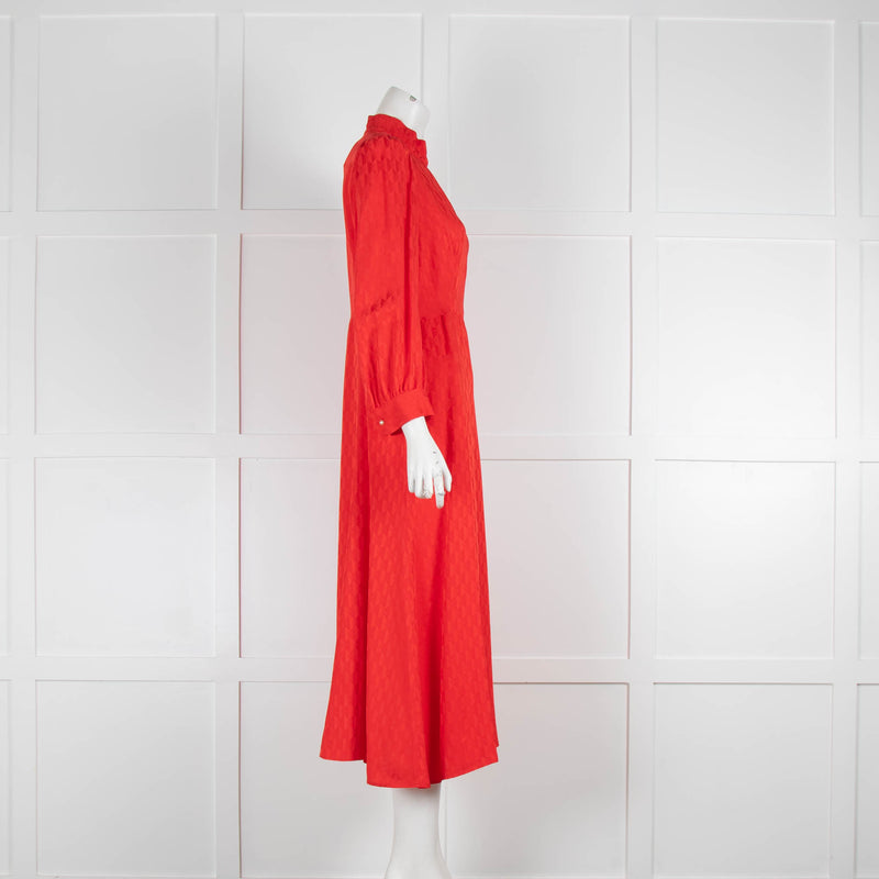 Sandro Red Long Dress with Zip Detail Neckline
