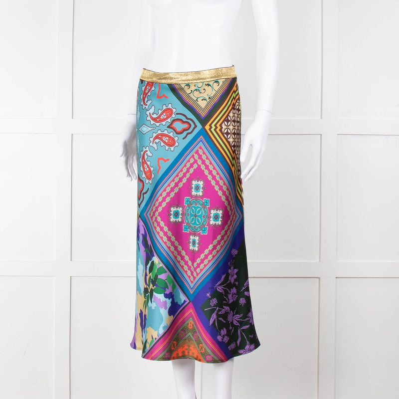 Mirto Multi Coloured Slip Skirt With Gold Waistband