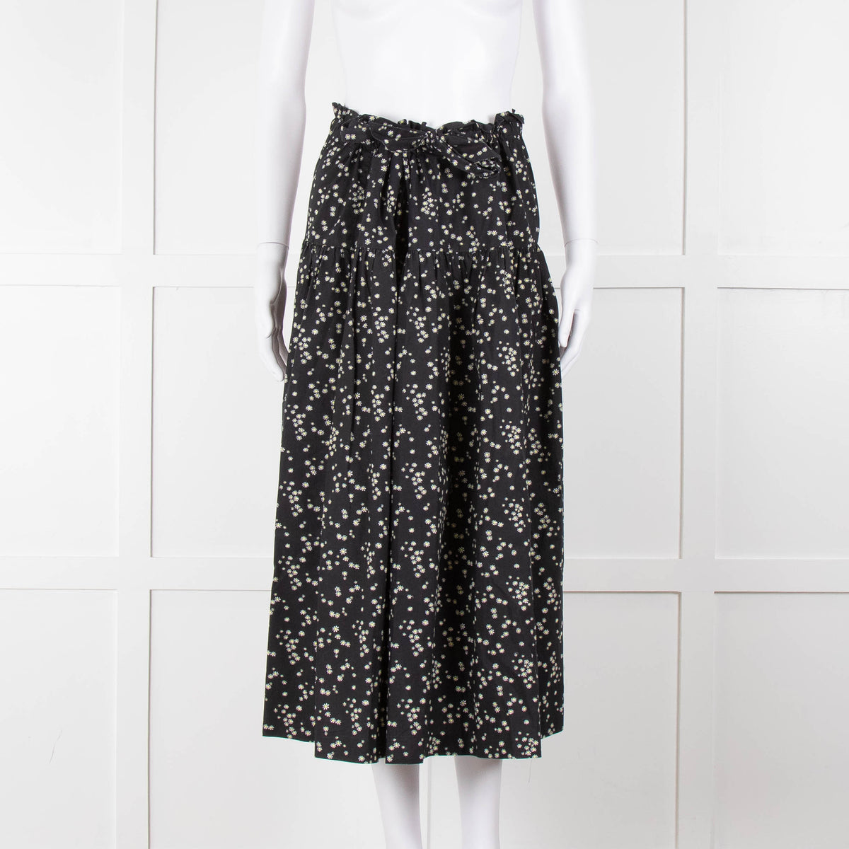 Bimba Y Lola Black Daisy Print Cotton Skirt