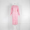 Ganni Pink Floral Patterned Plisse Georgette Midi Shirt Dress