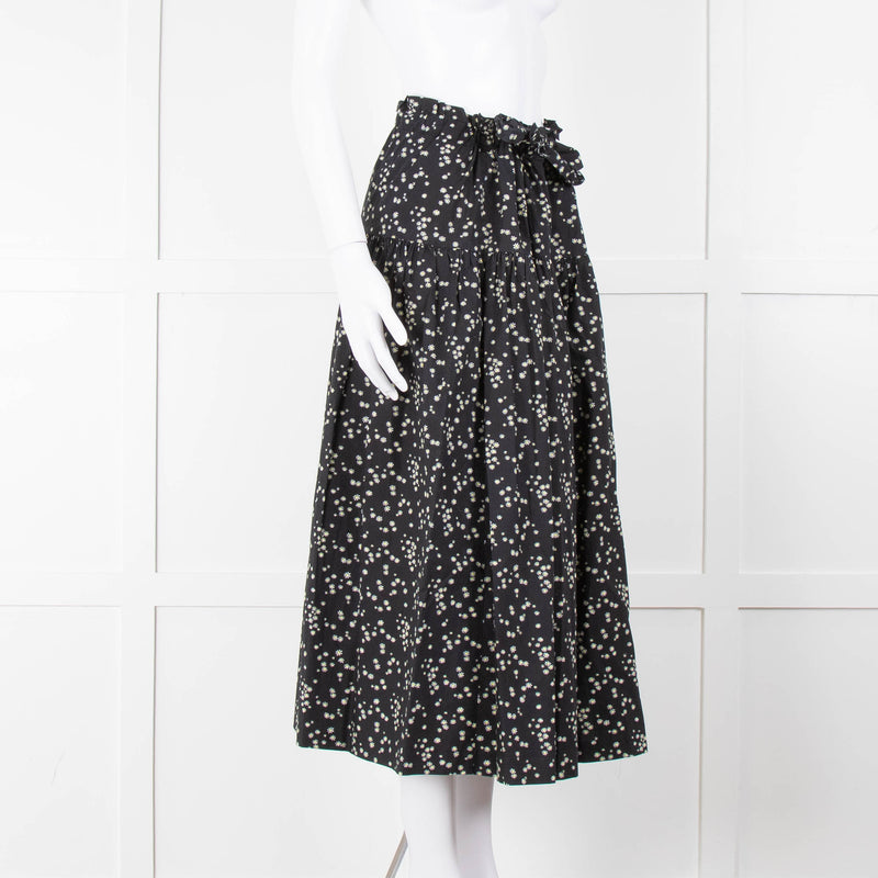 Bimba Y Lola Black Daisy Print Cotton Skirt