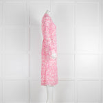 Ganni Pink Floral Patterned Plisse Georgette Midi Shirt Dress
