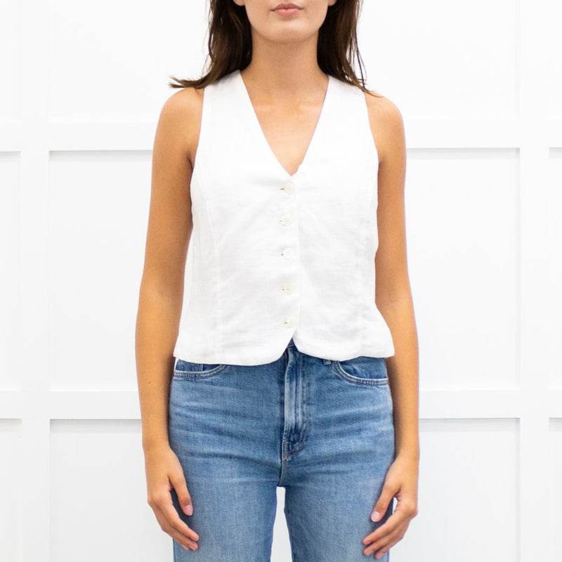 J Crew White Linen Button Up Waistcoat