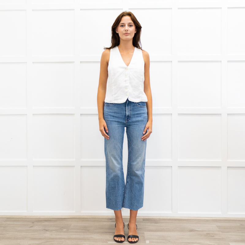 J Crew White Linen Button Up Waistcoat