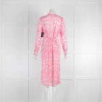 Ganni Pink Floral Patterned Plisse Georgette Midi Shirt Dress