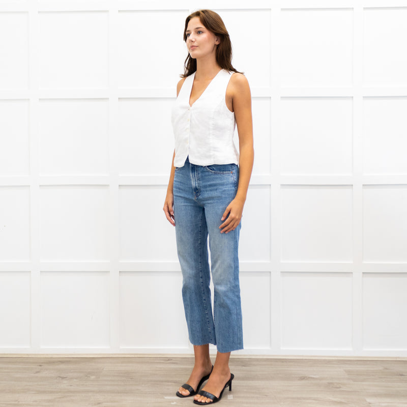 J Crew White Linen Button Up Waistcoat