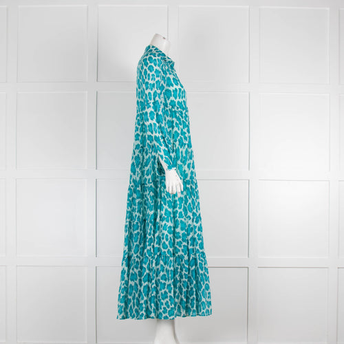 Diane Von Furstenberg Blue & Green Animal Print Kiara Tiered Dress