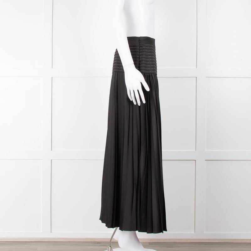 ME + EM Black Satin Plisse Skirt with Beaded Waist