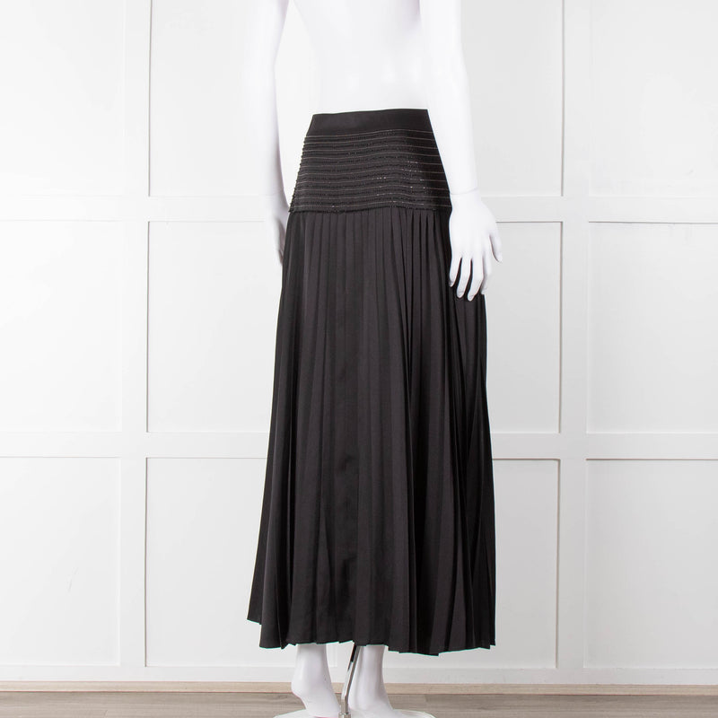 ME + EM Black Satin Plisse Skirt with Beaded Waist