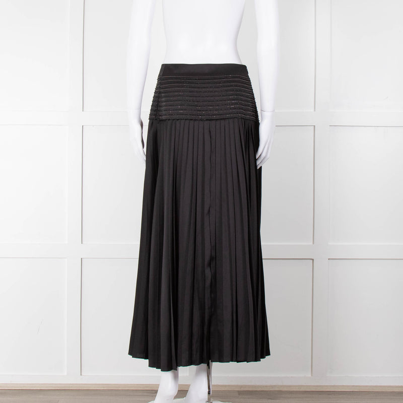 ME + EM Black Satin Plisse Skirt with Beaded Waist