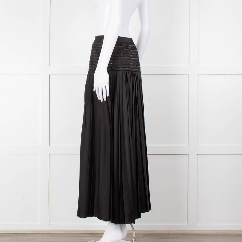 ME + EM Black Satin Plisse Skirt with Beaded Waist