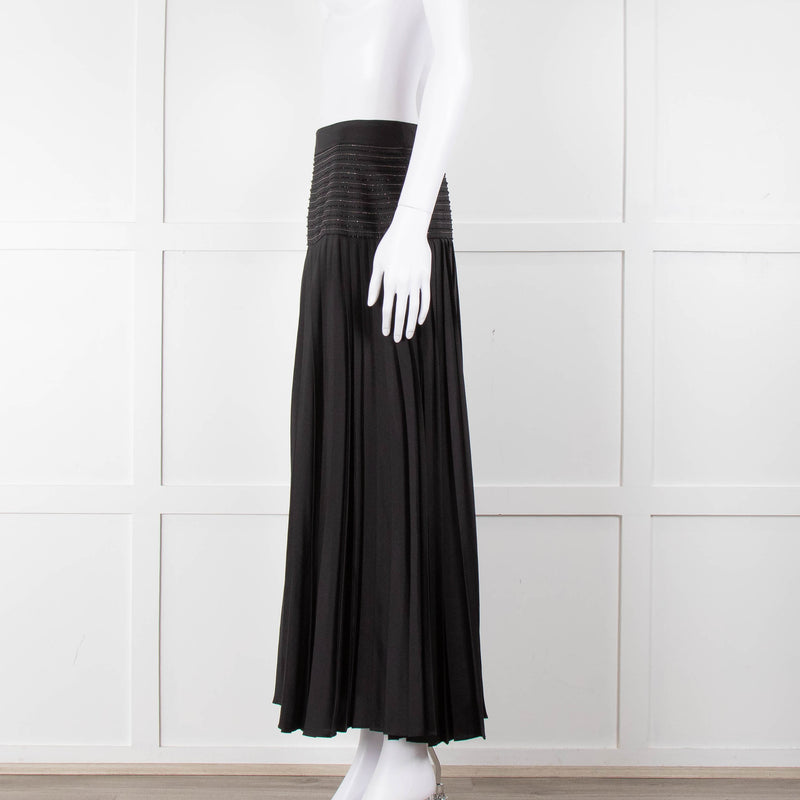 ME + EM Black Satin Plisse Skirt with Beaded Waist