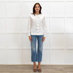 Ganni White Oversized Collar Frilled Edge Detail Blouse