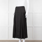 ME + EM Black Satin Plisse Skirt with Beaded Waist